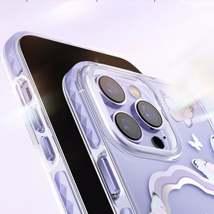 Kingxbar Butterfly Series magneettinen kotelo iPhone 14 Plus MagSafe tapauksessa perhosia vaaleanpunainen