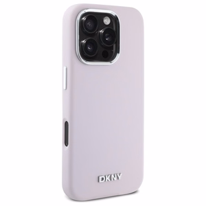 DKNY Liquid Silicone Small Metal Logo MagSafe Suojakuori iPhone 16 Pro Max:lle - vaaleanpunainen