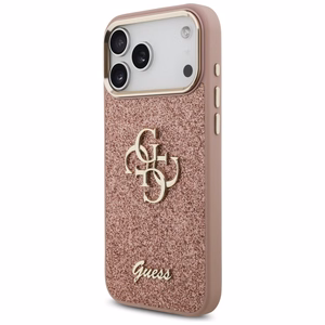 Guess Fixed Glitter Big 4G Metal Frame -suojakuori iPhone 17 Pro Max - pinkki