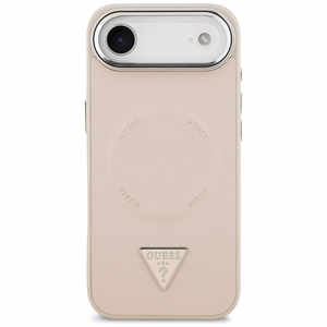 Guess MagSafe PU Nahkainen Suojakuori Triangle Logo -logolla ja hopeisella metallikamerakehyksellä iPhone 17 Air:lle - Vaaleanpunainen