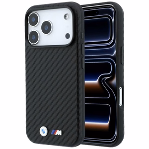 BMW suojakuori laitteelle iPhone 18 Pro Max / 17 Pro Max: (Carbon Metal Logo), MagSafe-yhteensopiva, väri: musta