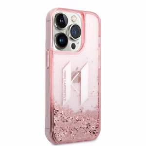 Karl Lagerfeld KLHCP14LLBKLCP iPhone 14 Pro 6.1 vaaleanpunainen / vaaleanpunainen kovakuori Liquid Glitter Big KL