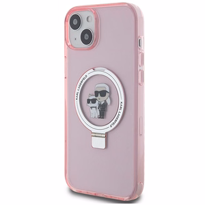 Karl Lagerfeld KLHMP15SHMRSKCP iPhone 15 6.1 vaaleanpunainen/vaaleanpunainen kovakuori Ring Stand Karl&Choupette MagSafe