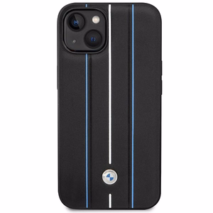 BMW BMHCP14S22RVSK iPhone 14 6.1 musta/musta kovakuori Leather Stamp Blue Lines