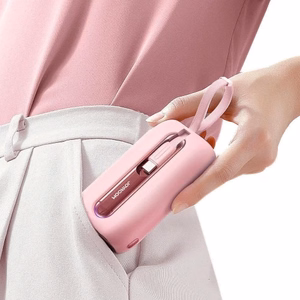 Joyroom mini powerbank 10000mAh värikäs sarja 22.5W, jossa on 2 sisäänrakennettua USB C ja Lightning kaapelia vaaleanpunainen (JR-L012)