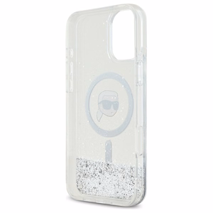 Karl Lagerfeld Liquid Glitter Karl Head MagSafe Suojakuori iPhone 16:lle - läpinäkyvä
