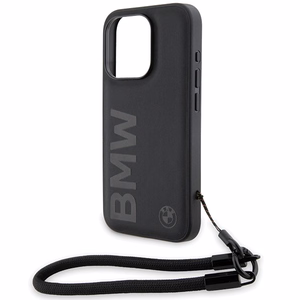 BMW Signature Nahkainen Wordmark Cord Suojakuori iPhone 15 Pro:lle - musta