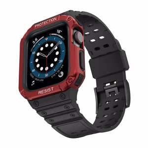 Protect Strap Band for Apple Watch 38/40/41mm Armored Case Strap - musta, punainen