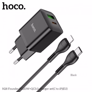 Charger Hoco "N28" Black (PD20W / QC3.0) + "Type-C / Lightning" 100cm cable