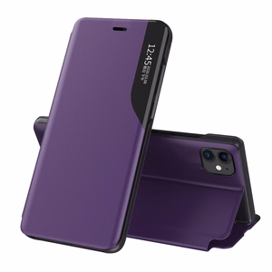 Eco Nahka View Case tyylikäs kirjahylly tyyppi tapauksessa jalusta iPhone 13 Pro Max violetti