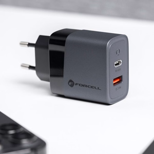 Puhelimen laturi Forcell F-Energy GaN USB C + USB A QC4.0 PD 4A 45W VT-39 harmaa