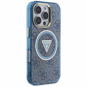 Guess IML Metal Glitter 4G Circle Triangle MagSafe Suojakuori iPhone 16 Pro Max:lle - Sininen