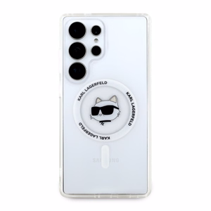 Karl Lagerfeld Button Choupette Head Printed Logo MagSafe Suojakuori Samsung Galaxy S25 Ultra Valkoinen