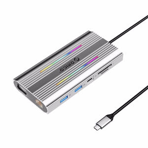 Orico XDR 12in1 RGB USB-C Docking Station USB-A USB-C PD 100W 2x HDMI 4K 60Hz VGA RJ45 Gigabit SD and microSD Card Reader - Gray