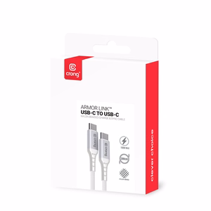 Crong Armor Link USB-C–USB-C-kaapeli, 2 m, 100 W PD, 5 A, valkoinen