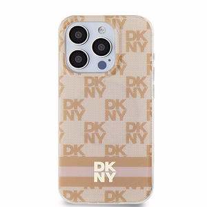 DKNY IML Ruudullinen Mono-kuvio ja Painetut Raidat MagSafe Suojakuori iPhone 13 Pro Max:lle - vaaleanpunainen