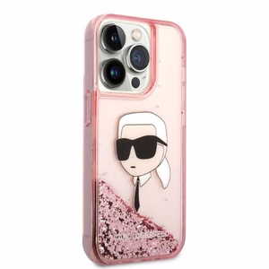 Karl Lagerfeld Glitter Karl's Head suojakuori iPhone 14 Pro:lle - vaaleanpunainen