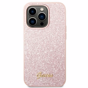 Guess Glitter Script kotelo iPhone 14 Pro Maxille - vaaleanpunainen