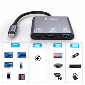 Wozinsky WHCH-01 USB-C PD 100W HDMI 4K@30Hz USB-A 10Gbps Keskitin - harmaa