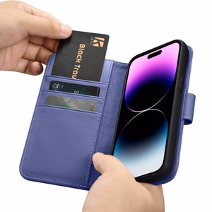iCarer lompakko asia 2in1 kansi iPhone 14 Pro Anti-RFID Nahka Flip Case vaalea violetti (WMI14220726-LP)
