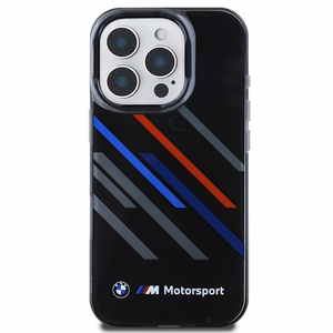BMW Motosport IML Random Stripes Suojakuori iPhone 16 Pro Max:lle - musta