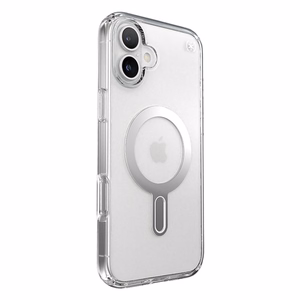 Speck Presidio Perfect-Clear -suojakuori MagSafe- ja ClickLock-tuella iPhone 16 Plus:lle, Clear/Chrome