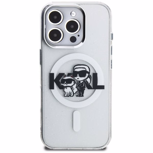 Karl Lagerfeld IML Glitter Karl & Choupette Sketch Logo MagSafe suojakuori iPhone 16 Pro Max - läpinäkyvä