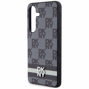 DKNY Nahkainen Ruudullinen Mono-kuvio ja Painetut Raidat Suojakuori Samsung Galaxy S24+:lle - musta