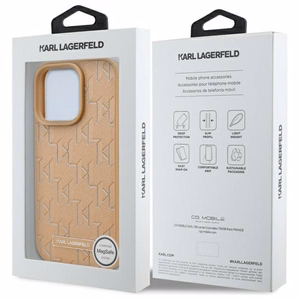 Karl Lagerfeld Suojakuori iPhone 16 Pro 6.3 KLHMP16LPKHPORPE Beige Kova Nahkainen Monogram Metal Logo MagSafe