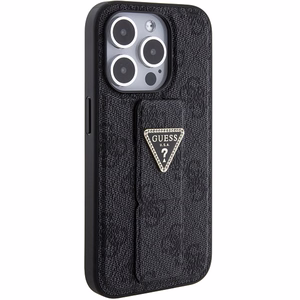 Guess Grip Stand 4G Triangle Strass Suojakuori iPhone 15 Pro Maxille - musta