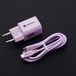 Phone charger Forcell F-Energy GaN III Crystal Color USB C + USB A QC4.0 PD 33W + silicone cable USB C to USB C VT-41 purple 0INT