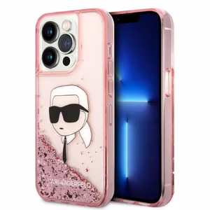 Karl Lagerfeld Glitter Karl's Head suojakuori iPhone 14 Pro Max:lle - vaaleanpunainen