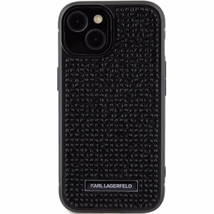 Karl Lagerfeld Rhinestone Logo Metal Plate suojakuori iPhone 15:lle - musta