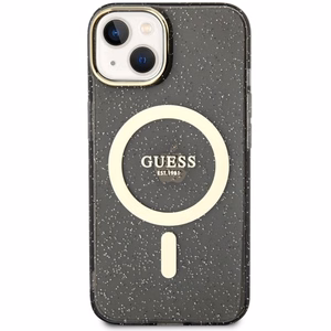Guess Glitter Gold MagSafe suojakuori iPhone 14:lle - musta