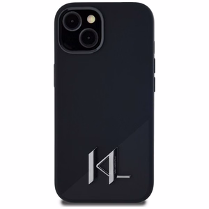 Karl Lagerfeld suojakuori iPhone 15:lle MagSafe-tuella KLHMP15SSCMKMPCK (Silicone Initial Metal Logo) - musta