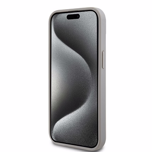 DKNY Nahkainen Mono Raita ja Metallinen Logo Suojakuori iPhone 15 Plus / 14 Plus:lle - beige