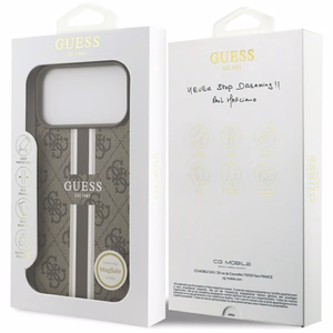 Guess 4G Printed Stripes MagSafe suojakuori iPhone 17 Pro Max:lle ruskea