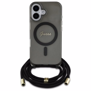 Guess Crossbody Cord Script MagSafe Suojakuori iPhone 16:lle - musta