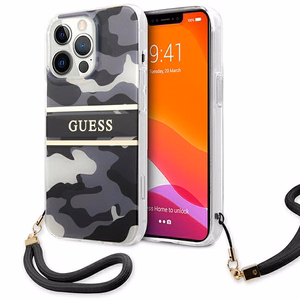 Guess GUHCP13XKCABBK iPhone 13 Pro Max 6.7" musta/musta kovakotelo Camo hihnamallisto