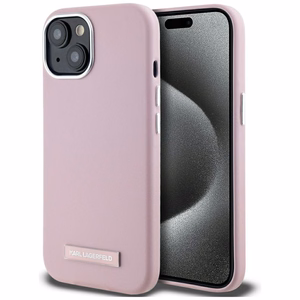 Karl Lagerfeld FW Metal Plate MagSafe Suojakuori iPhone 15:lle - vaaleanpunainen