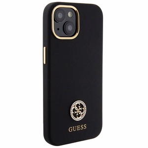 Guess Silicone Logo Strass 4G suojakuori iPhone 15:lle - musta