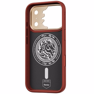 Punainen Benks Magnetic Armor Pro Knight kevlar- ja metallikehyksinen suojakuori (C.K.FL.AP.GD.BA72) malleihin iPhone 18 Pro / iPhone 17 Pro Camera Control -painikkeella
