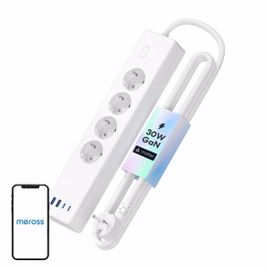 Meross MSP844(EU) älykäs pikalaturi jatkojohto, 4 pistorasiaa + 2x USB-A + 2x USB-C (Matter)