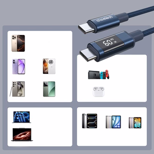 Choetech XCC-1068 PD 60 W USB-C - USB-C kaapeli näytöllä 1,2 m - sininen