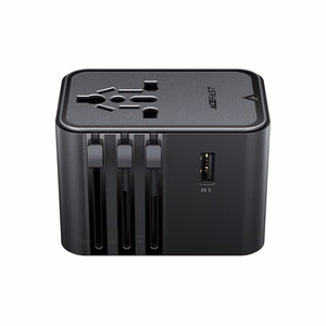 Acefast Z8 GaN 45W matka-sovitin 3x USB-C + 2x USB-A matka-verkkolaturi 2500W AC-pistorasialla - musta