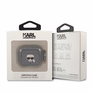 Karl Lagerfeld Glitter Karl's Head -kotelo AirPods 3:lle - musta