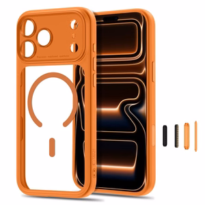 Tech-Protect MagPeak MagSafe CC suojakuori malleille iPhone 18 Pro / 17 Pro, läpinäkyvä oranssi