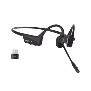 SHOKZ OpenComm2 UC 2025 langattomat Bluetooth-luunjohtokuulokkeet videokokouksiin USB-C-latauksella ja USB-C-sovittimella, melunvaimentavalla mikrofonilla, musta