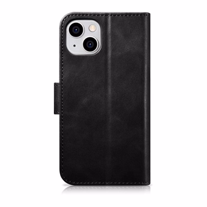 iCarer Öljyvaha Lompakko Case 2in1 Cover iPhone 14 Plus Anti-RFID Nahka Flip Case Musta (WMI14220723-BK)