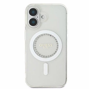 Guess IML Rhinestones MagSafe Case for iPhone 16 - White